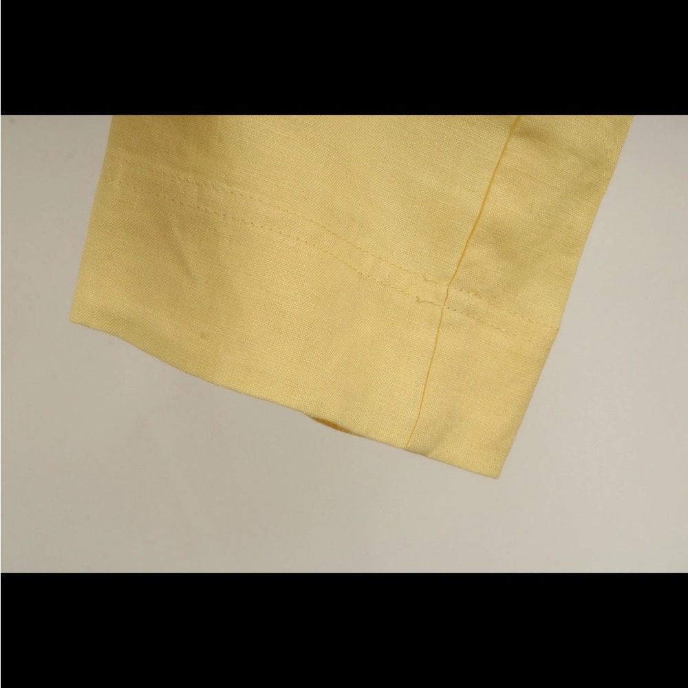 Lauren Ralph Lauren Shirt Women’s Large Yellow 100% Linen Lace Up V Neck Pockets - Picture 5 of 9